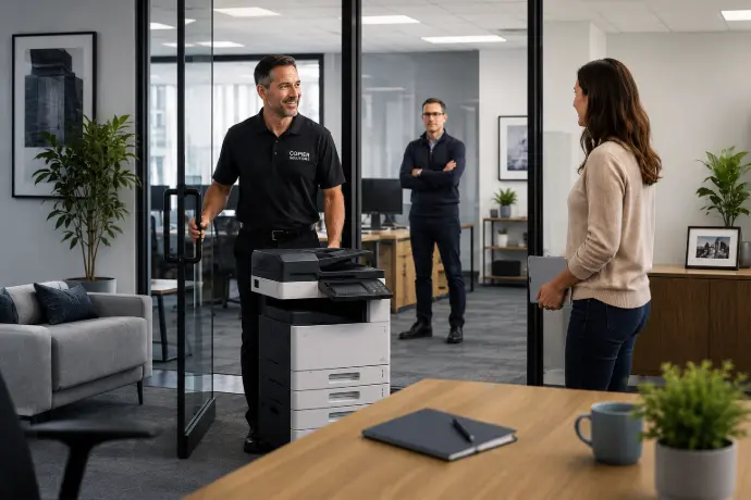 Office equipment delivery and team interaction